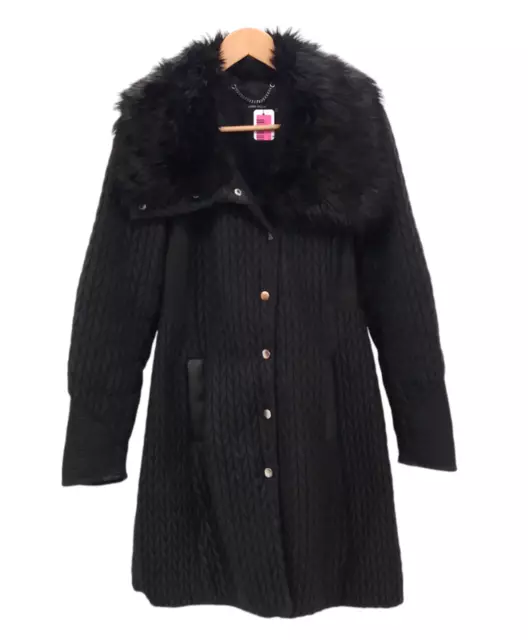 KAREN MILLEN Luxury Triple Black Faux Fur Collar Light Quilted UK 6 Ladies Coat