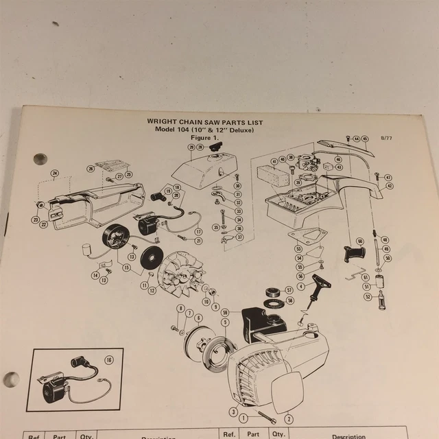 1977 Wright Model 104 Chain Saw Parts List 63494