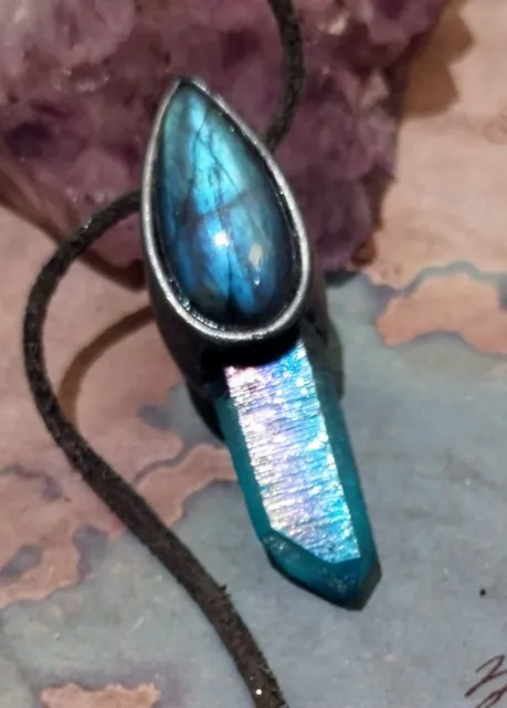 Indigo Starseed Pendant Aqua Aura Crystal Cluster Necklace. Lightworker Jewelry