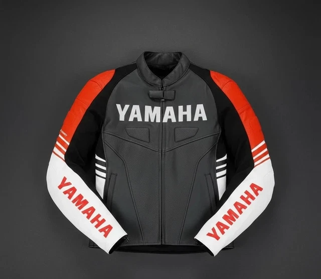 Blouson Moto Yamaha En Cuir De Vache - Fait Main, Avec Protections épaules/coudes/dos, Neuf, Jaune
