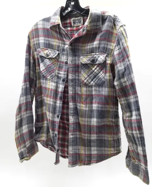 Women's CONVERSE Red Gray Plaid Button Top S
