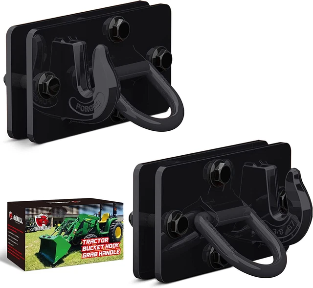 AMBULL 2 Pack Tractor Bucket Hooks with Tie down Ring, Grade 70 Forged Steel Bol