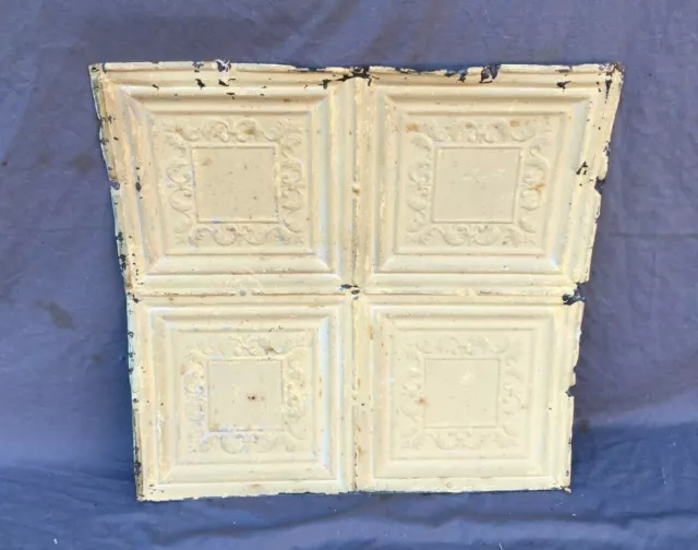 Antique Tin Metal Ceiling  2' x 2' Shabby VTG Old 24" SQ Chic Yellow  1147-20B