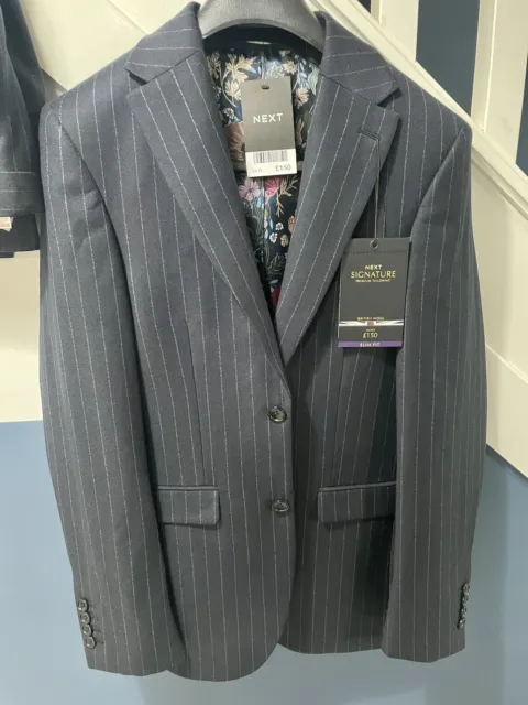 Next Taylored Fitted Suit 34R / Trousers 30R Navy Blue Pin Striped BNWT Prom?