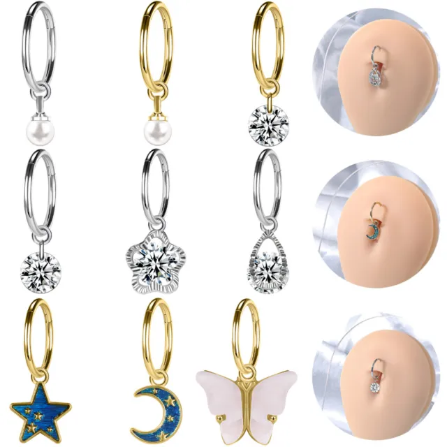 1 Pc CZ Pearl Stainless Steel Belly Button Rings Moon Butterfly Navel Piercing