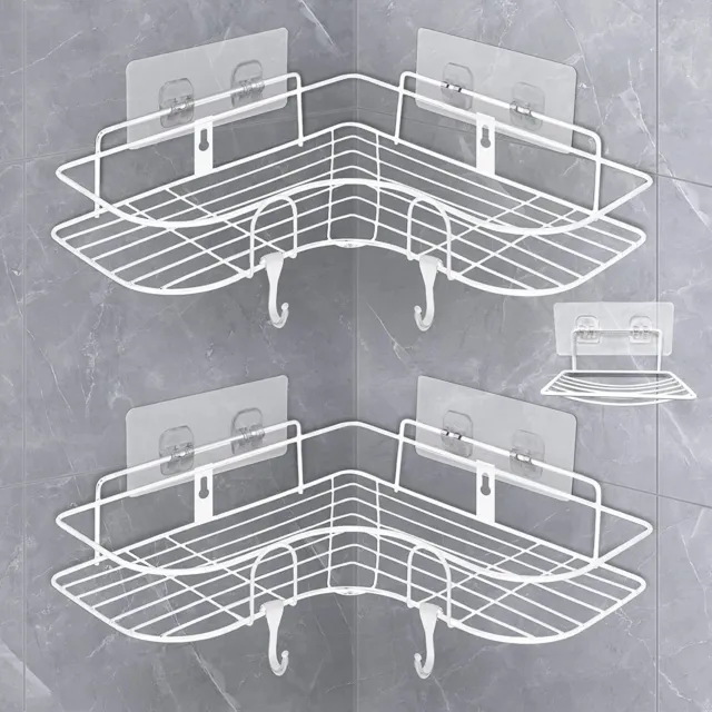 Corner Shower Caddy Set - Space-Saving, Easy Install, Durable, White - 2 Pack 3