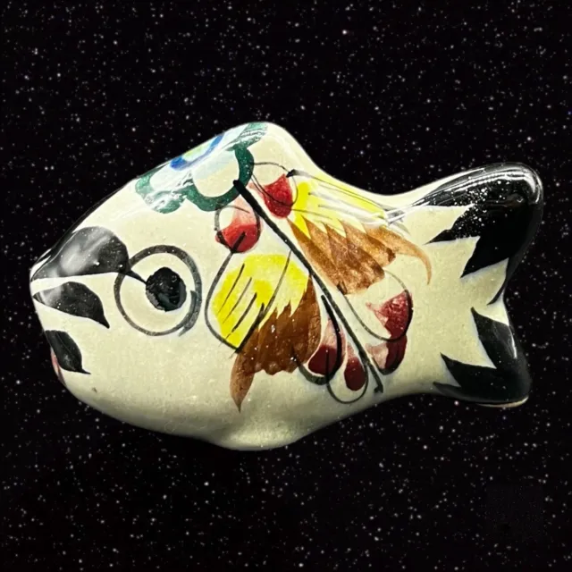 Mexico Folk Art Fish Pottery Figurine Hand Painted Floral Tonala Talavera 3.25”W