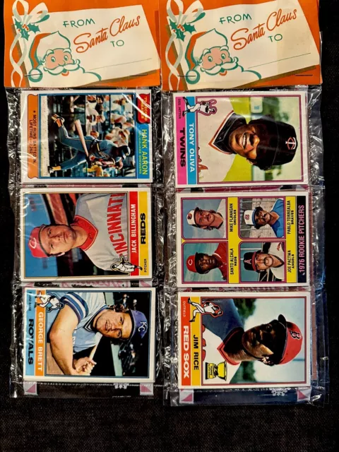 1976-2 Topps Xmas Baseball Rack Pack Jim Rice Rc George Brett Hank Aaron