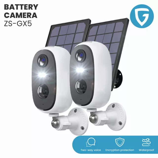 2PCS ieGeek Outdoor Wireless 2K Solar Security Camera Home WiFi Battery CCTV Cam