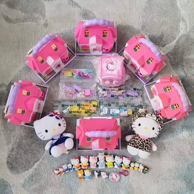 Hello Kitty Blue Box Sanrio Carry Along Mini House Accessories Figures Bundle