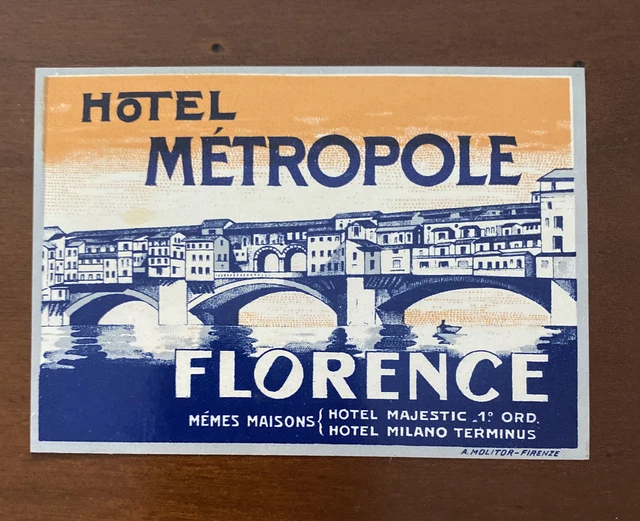 etichetta albergo valigia luggage label Italia HOTEL METROPOLE FLORENCE FIRENZE
