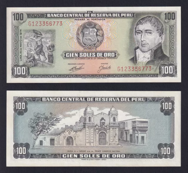 Banknote Peru 100 Soles Of Gold 1974 P 102c Fds / UNC G-04