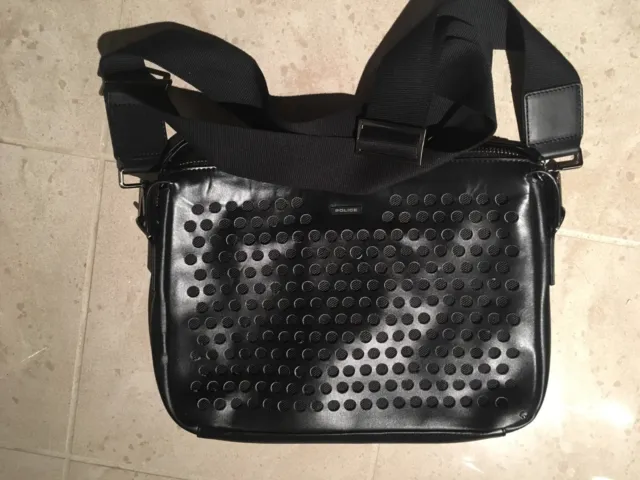 POLICE-Men's Leather Shoulder Bag Business Messenger Crossbody Bag Black