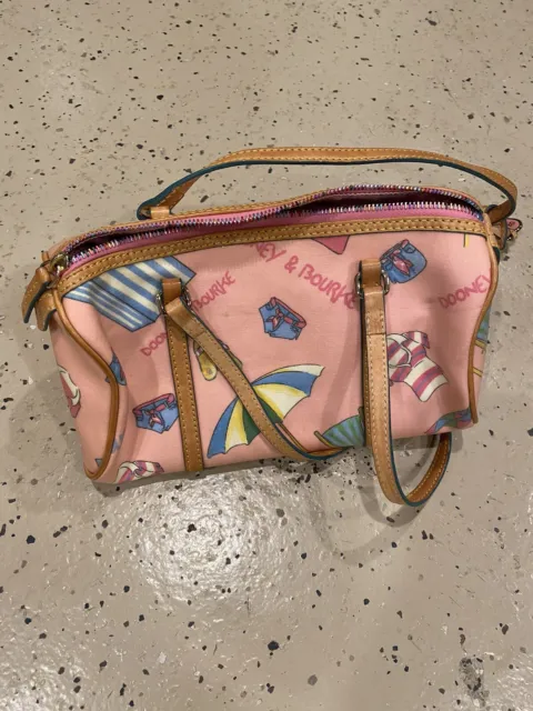 Used Dooney & Bourke Mini East West Slouch Beach Themed Pink Purse Bag