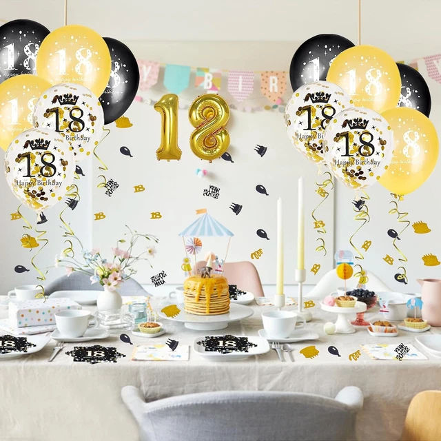 18 GEBURTSTAG DEKO Schwarz Gold, Deko 18. Geburtstag Junge Mädchen
