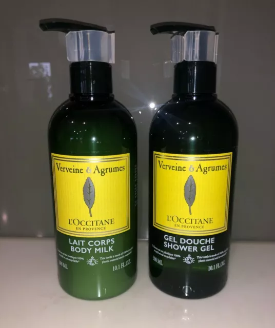 L'Occitane Citrus & Verbena Shower Gel and Fresh Body Milk Both 300ml Pump Packs