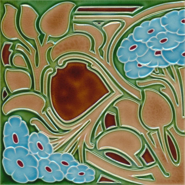 German Ceramic Tile Reproduction Art Nouveau Vintage Rare Majolica Mural Set