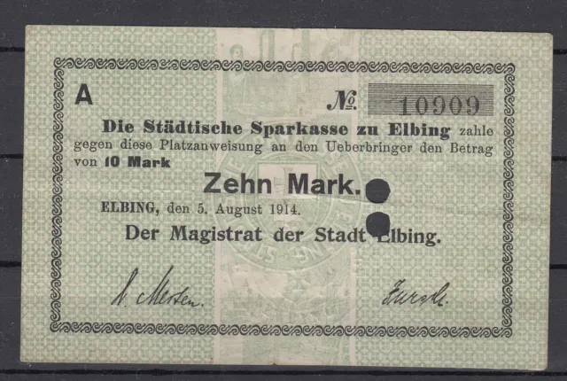 Elbing - Elblag - 10 Mk - 05.08.1914 - Dießner 91.5b - Kn 0 5/32in 5st - 2-fach