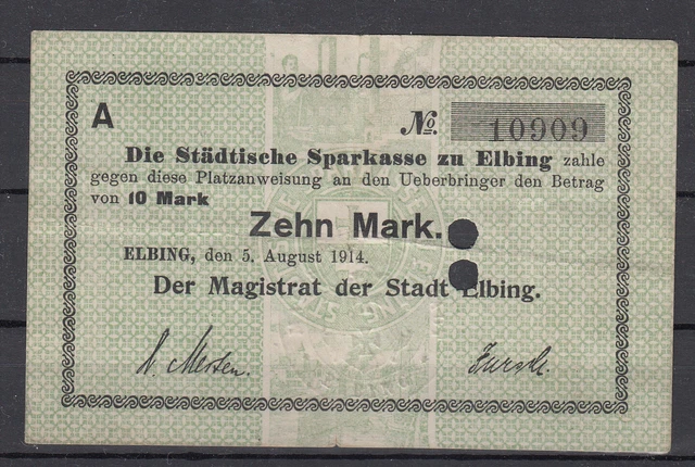 Elbing - Elblag - 10 Mk - 05.08.1914 - Dießner 91.5b - Kn 0 5/32in 5st - 2-fach