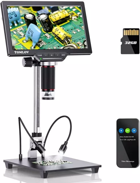 TOMLOV DM201 Pro 7" Digital Microscope 1200X Magnifier 1080P Video Recorder 32GB