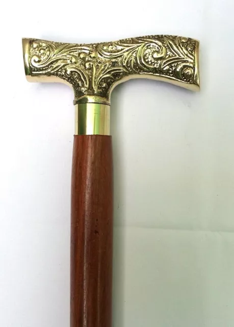 Vintage Walking Stick with brass Derby head handle Antique Style Wood Cane Gift 2