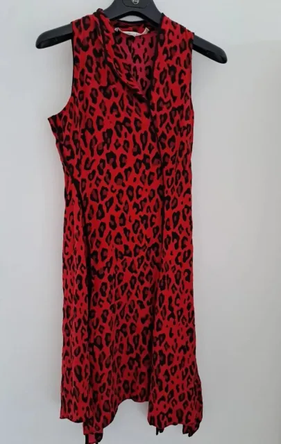 Diane Von Furstenberg Siren Red 100% Silk Animal Print Dress UK 8 10 Holiday