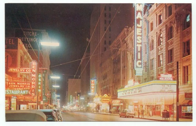 Dallas TX Downtown Majestic Theater Elm Street Vintage Postcard ~ Texas