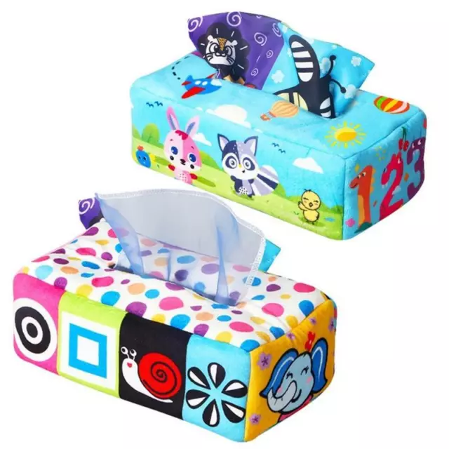 Sensory Busy Pull Tissues Toddler Infant Baby Plush Tissue Box Colorful Juggling