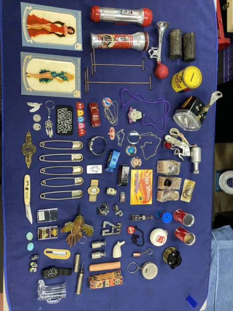 Antique Vintage Junk Drawer Lot Miscellaneous Hot Wheels Coca Cola Bicycle Toys