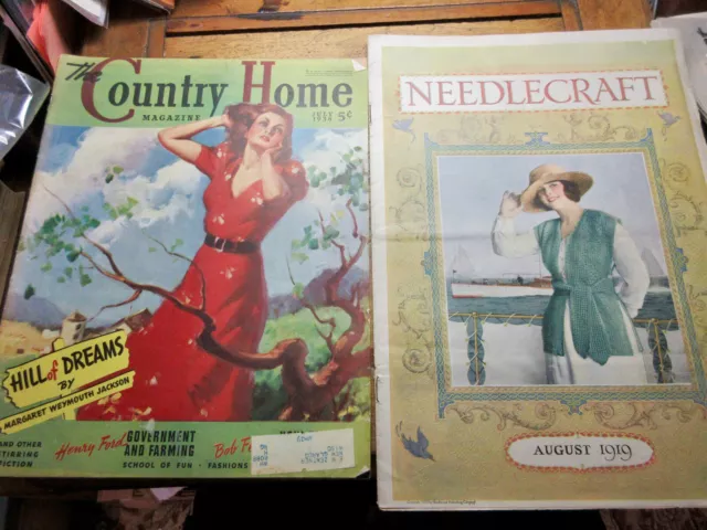 VINTAGE 1919 NEEDLECRAFT & 1938 COUNTRY HOME  MAGAZINES Bob Feller baseball