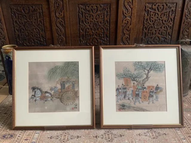 A Pair Of Chinese Ink On Paper Paintings Depicting Imperial Examination