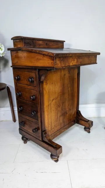Antique Victorian Walnut Davenport Desk Brown Leather Writing Desk Drawers
