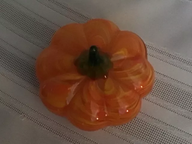 Orange Swirled Art Glass Hand Blown Pumpkin Paperweight/Decoration