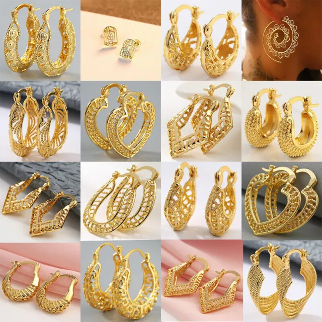 18K Yellow Gold Plated Fashion Women Stud Hoop Dangle Earrings Wedding Jewelry