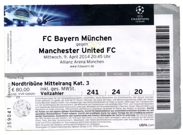 Biglietto EC Bayern Monaco - Manchester United 09.04.2014