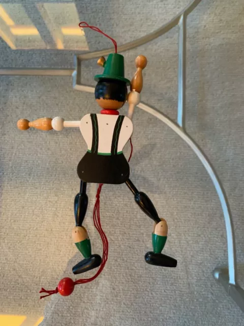 German Pull String Jumping Jack Jump Up 8" Wooden Christmas Ornament Excellent! 3