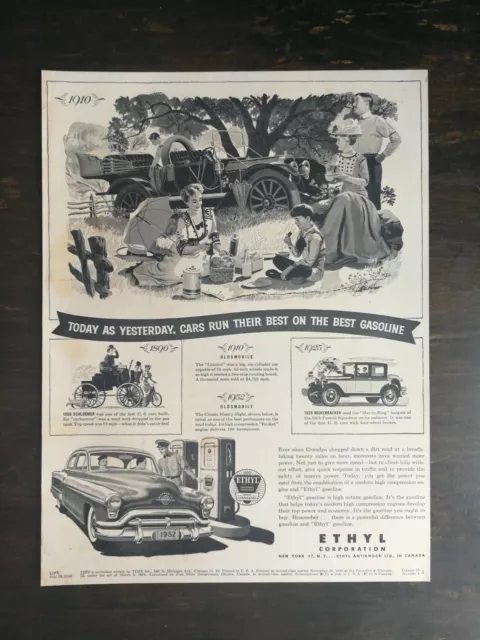 Vintage 1952 Ethyl Gasoline Cars Full Page Original Ad 1221