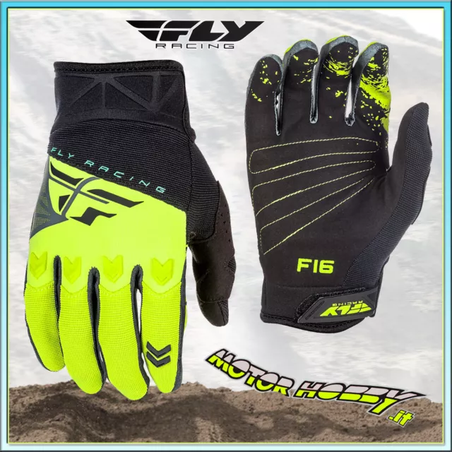 Guanti Off Road Cross Enduro Mtb Quad Fly F-16 Nero Giallo Fluo Taglia S