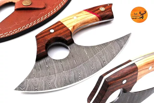 Custom Handmade Forged Damascus Steel Kitchen Chef Ulu Knife Pizza Cutter 2697