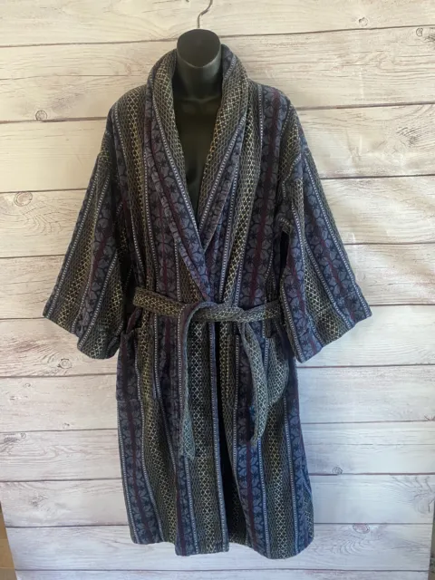 Vtg State O Maine Mens Bathrobe One Size  Terry Cloth Blue Yellow Thick