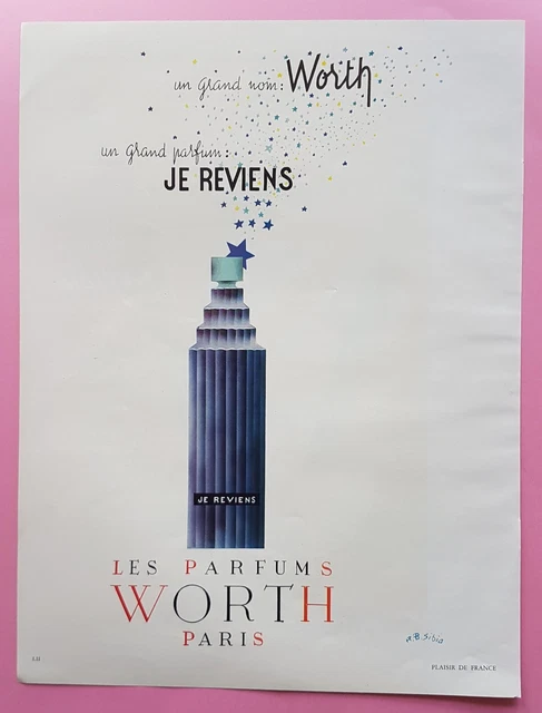 WORTH parfum  "Je reviens" - PUBLICITE  1952 par SIBIA   Print AD 1760