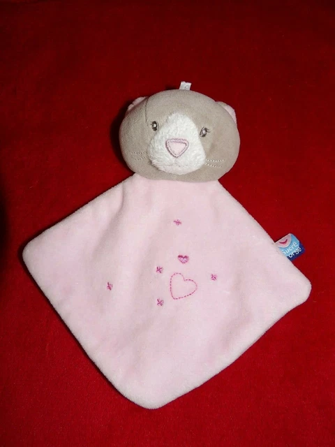 Doudou Plat Scure d'Orge Chat Gris Rose Brodé Coeur