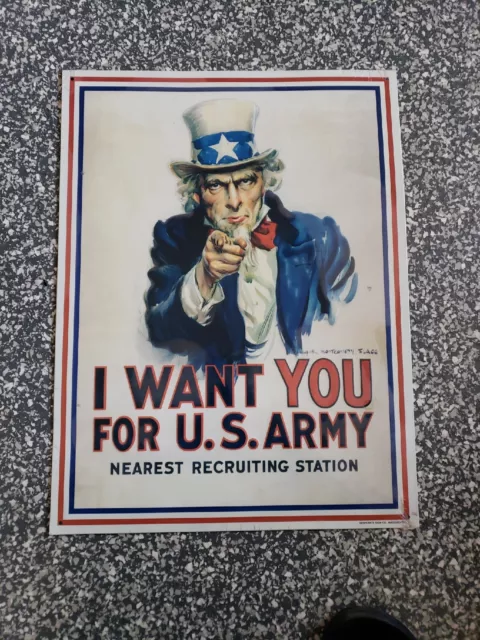 Vintage Uncle Sam "I WANT YOU " Plaque Metal Tin Sign. 16 X 12 " 70s