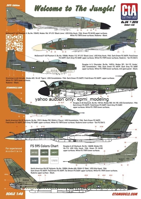 Cta-04 1/48 Cta Us Navy Aircraft Vietnam Test Camouflage Paint Machine Decal Set