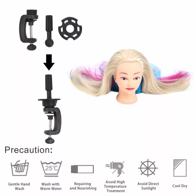 Salon Training Head Real Human Hair Hairdressing Styling Mannequin Doll Clamp AU 3