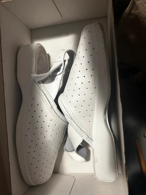 Mules En Cuir Blanc Anatomico Taille 38 - Sabots De Travail Confortables, Semelle Caoutchouc, Plateforme Basse, Neuf Sans Emballage