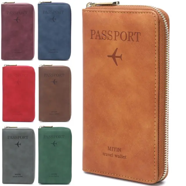 Leather Passport Vaccine Card Passport Holder Travel Wallet Safe Rfid Case Cover