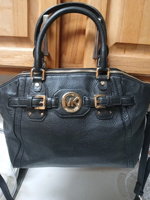 P2 Michael Kors Rose Gold Hardware Black Leather Shoulder Bag Tote Purse