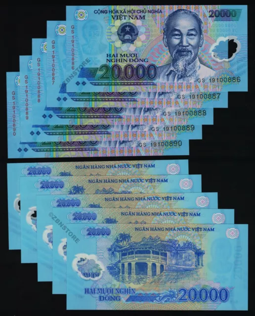 10 x 20,000 Vietnam Dong New Polymer Banknotes UNC Uncirculated Currency [10PCS]