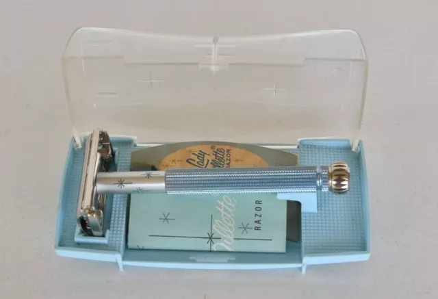 Vintage 1960's Lady Gillette TTO Blue Starburst Safety Razor Box & Instructions